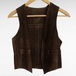 VINTAGE | Brown Genuine Leather Western Boho Suede Vest | Made in Argentina